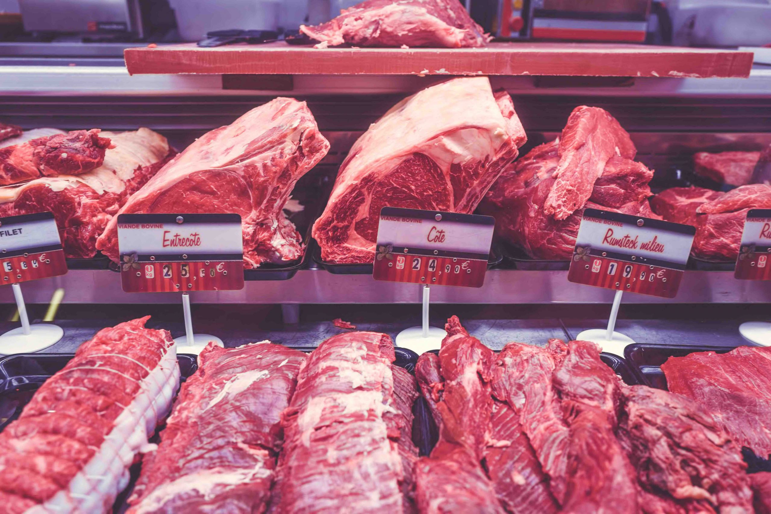 Meat at a butcher shop retail